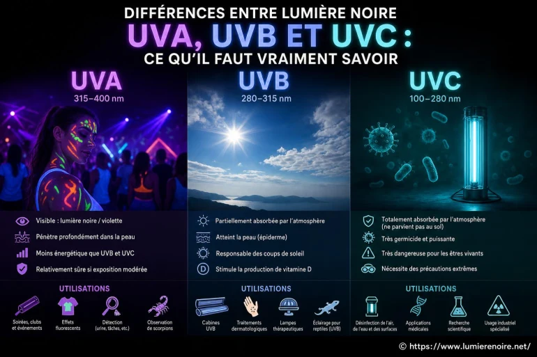 Différences entre lumière noire UVA, UVB et UVC : ce qu’il faut vraiment savoir