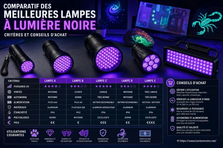 Comparatif lampes à lumière noire uv