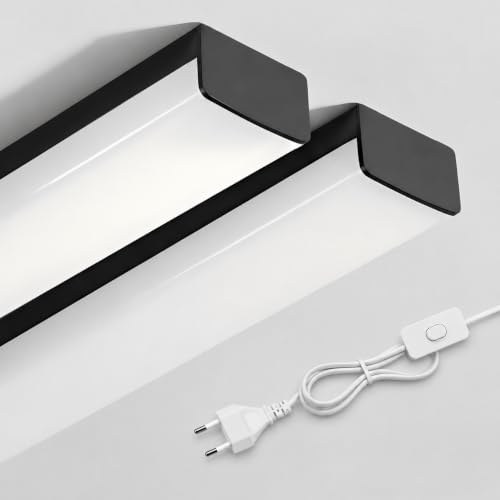Lot de 2 Réglette LED 120 cm Noir avec Prise & Interrupteur,