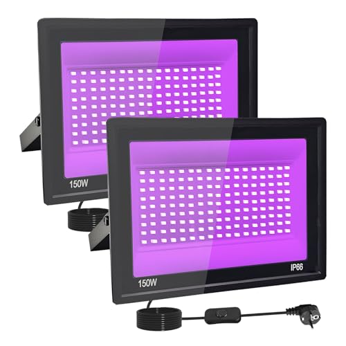2 Pièces 150W Lumiere Noire LED, IP66 Etanche Projecteur lum