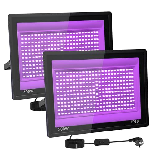 2 Pièces 300W Lumiere Noire LED, IP66 Etanche Projecteur lum