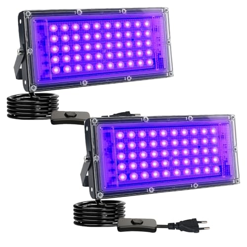 Lot de 2 projecteurs LED de 50 W - Projecteur UV avec prise 