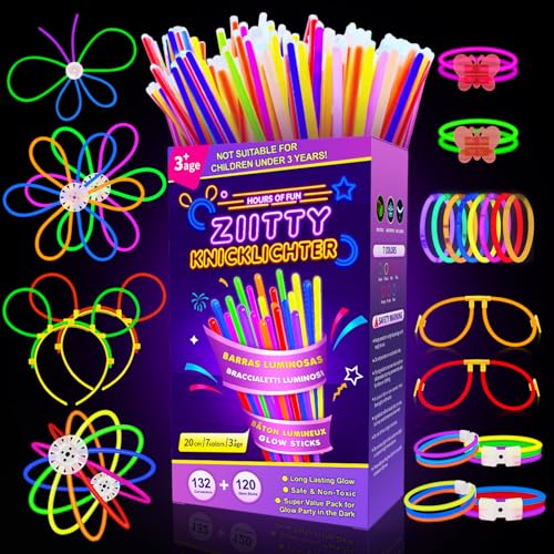 Ziitty 252 Bracelet Lumineux Fluo Soiree, 120 Bâtons Lumineu
