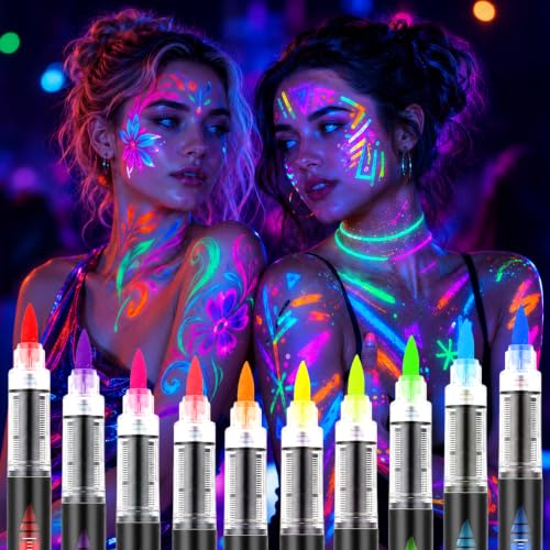 Lictin Marqueurs Peinture Corporelle UV Néon, 10 Couleurs Fl