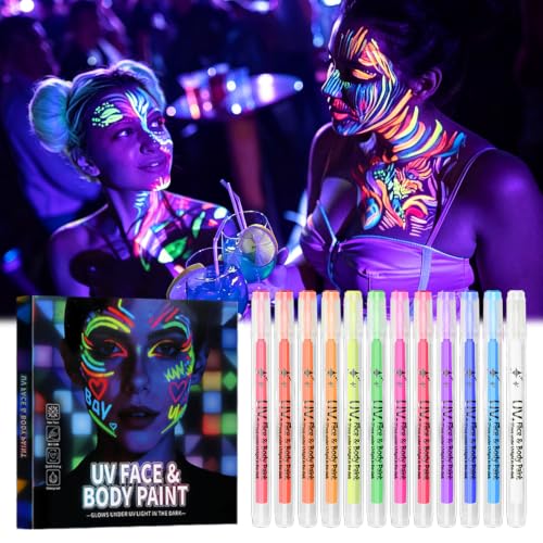 Lot de 12 stylos de peinture pour le corps UV et lumière noi