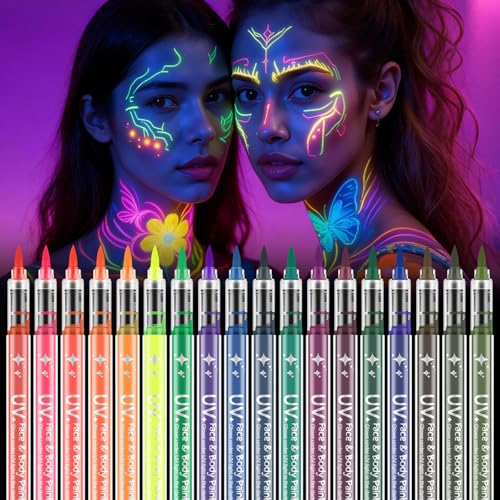 AOOWU Peinture Fluorescents UV, 18 Couleurs Stylos de Peintu
