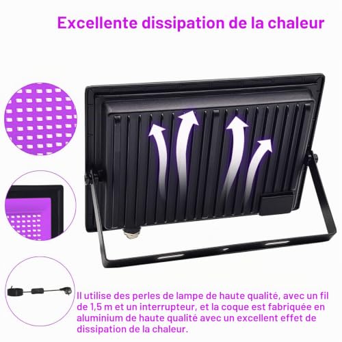 2 Pièces 300W Lumiere Noire LED, IP66 Etanche Projecteur lum