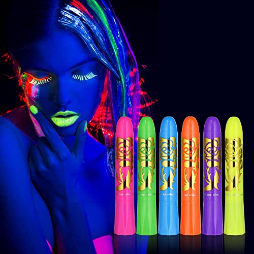 AOOWU Peinture Fluorescents UV, 6 Crayons De Peinture UV Néo