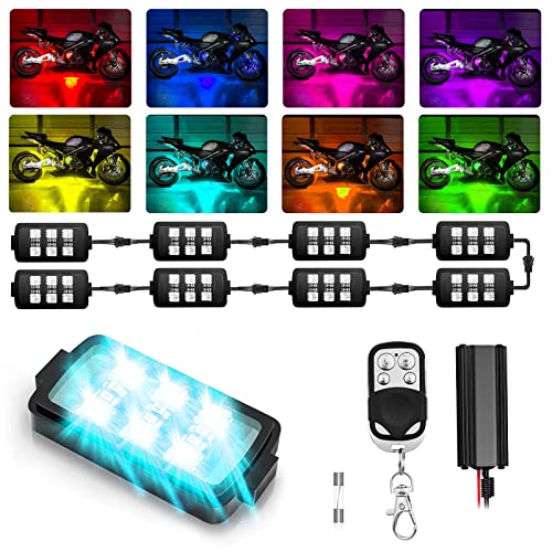 8 Pièces Lumières dAmbiance LED RGB pour Moto, bande de moul