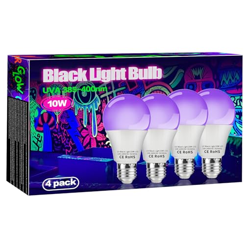 dystaval Lot de 4 Ampoule de Lumière Noire 10W, E27 UV LED, 